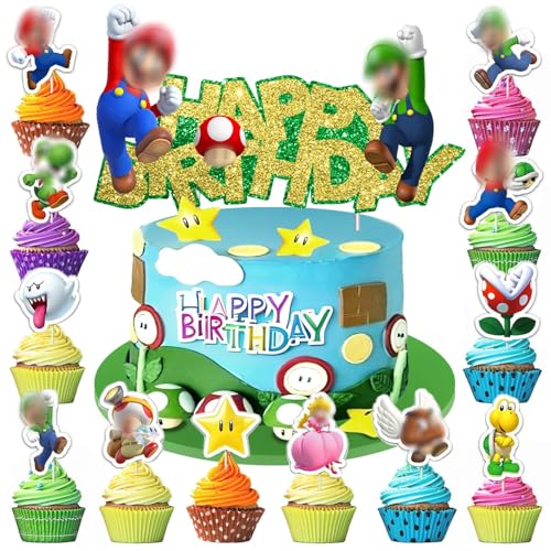 25 piezas decoración para tartas de cumpleaños infantiles, decoración para tartas, decoración de tartas, cupcakes, decoración para tartas infantiles, juego de decoración para tartas