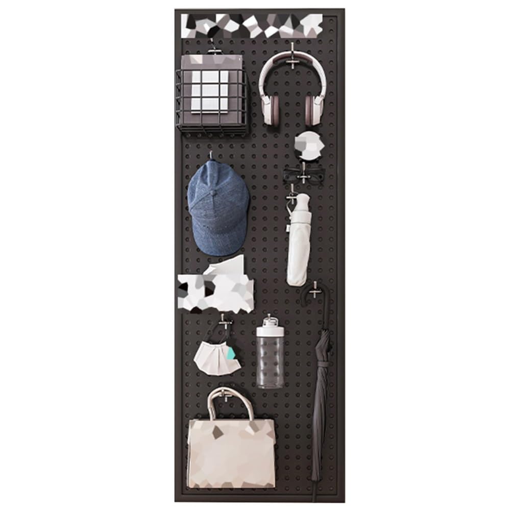 Pannello Forato da Parete in Metallo con 10 Ganci, Ideale per Officina, Sala Hobby, Cucina e deposito Attrezzi - 180x50 cm, Colore Nero, Design Resistente e Versatile