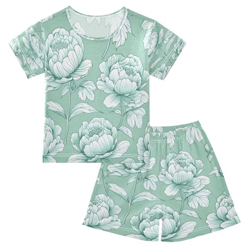 senya Short Sleeve Pajamas Sets Summer Cotton Sleepwear White Flower Plane Leaves