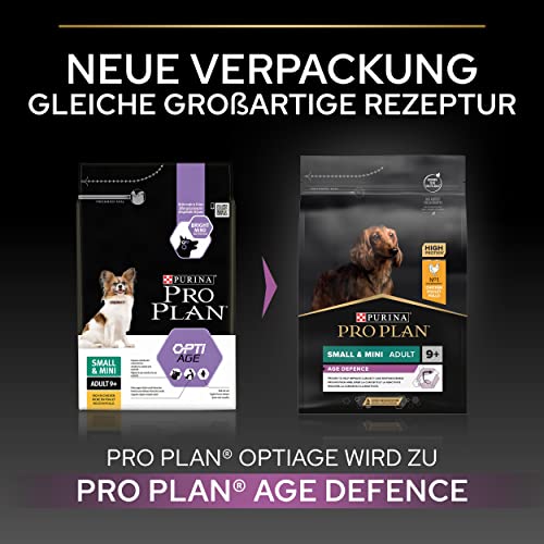 Pro Plan Small und Mini Adult Age Defence 9+, Hundefutter trocken, reich an Huhn, 1er Pack (1 x 3 kg)