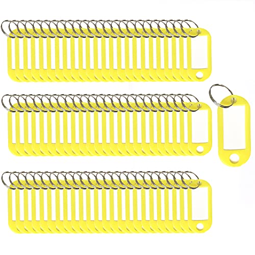 Etiquetas clave 100 piezas llaveros etiquetas de identificación llaveros etiquetas de nombre etiquetas de identificación de equipaje con etiquetas de anillo dividido llavero (amarillo) Cover