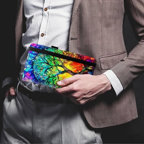 Image of FUYOCWE Leather Checkbook Covers for Men Women Check book Holder Cover Wallets for Personal Checkbook Duplicate Checks with RFID Blocking & Elastic Strap-Glass Style Colorful Life Tree