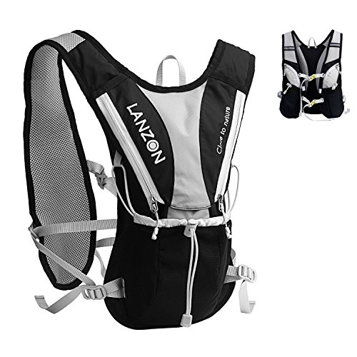 LANZON 2L Hydration Pack (NO Bladder), Marathon Running Vest, Hiking Cycling Backpack (2L Hydration Vest (NO Bladder) - Black)