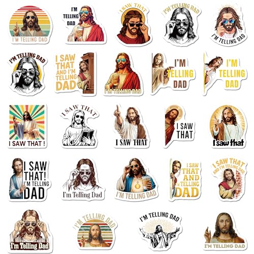 24 Pcs Funny I Saw that Jesus Magnetic Stickers Im Telling Dad Christian Magnets for Fridge Locker Whiteboard Decor Religious Humor Faith Gifts for Men Women
