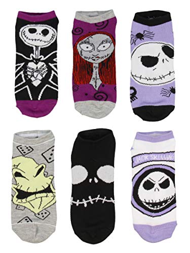 Disney Nightmare Before Christmas Jack Sally Oggie Boogie Character Ankle Socks 6 PK for Men and Women