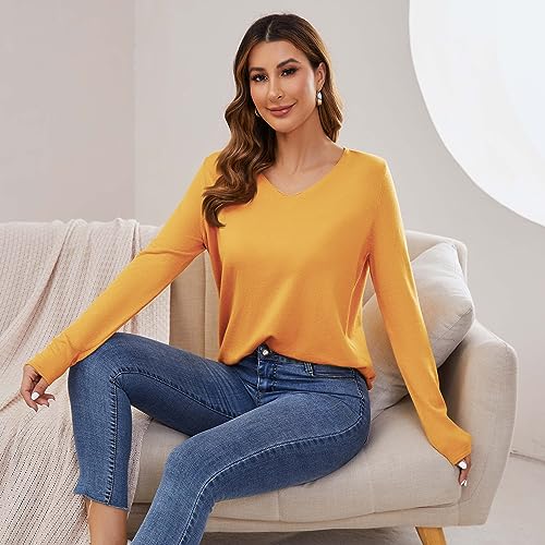 Women's V Neck Pullover Sweater Long Sleeve Soft Knit Lightweight Jumper Tops4
