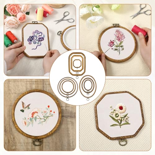 Image of simarro 9 Pcs Large Embroidery Hoop Embroidery Frame Set , 4 Shape Decorative Imitated Wood Cross Stitch Hoop for Art Craft Sewing Circle Oval Octagonal Embroidery Hoops