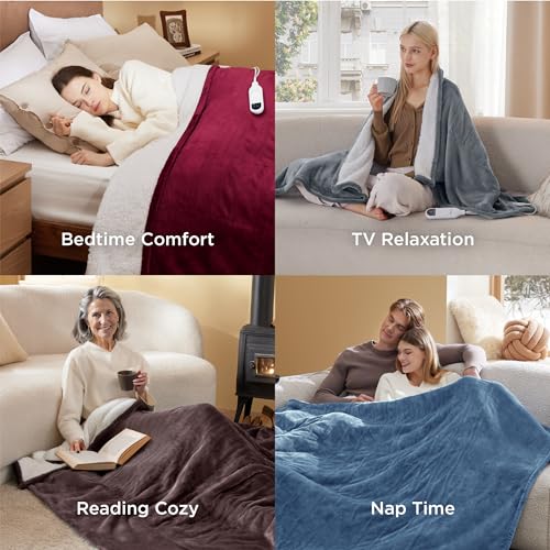 Image of Bedsure Electric Blanket Queen Size - Dual Control Heated Blanket Queen, Fast Heating with 10 Time Settings & 10 Heat Settings, Warm Gifts for Women Grandma (84x90 inches, Teal)