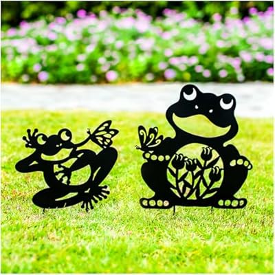 SRDJXY Frog Metal Decorative Garden Stakes Frog Gifts for Women Men Mom Birthday Gifts Silhouette Statues for Garden Decor, Yard Art, Patio, Outside, Lawn Ornaments, Outdoor Decorations