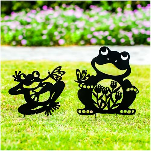 SRDJXY Frog Metal Decorative Garden Stakes Frog Gifts for Women Men Mom Birthday Gifts Silhouette Statues for Garden Decor, Yard Art, Patio, Outside, Lawn Ornaments, Outdoor Decorations
