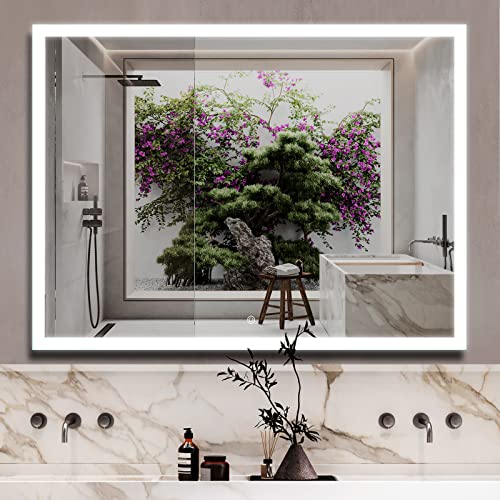smartrun Large Mirror Led Bathroom Mirror, 48x36 Inch Wall-Mounted Mirrors, Led Vanity Mirror with High Lumen Light, Dimmable Memory Touch Button & Anti-Fog Function smartrun Large Mirror Led Bathroom Mirror, 48x36 Inch Wall-Mounted Mirrors, Led Vanity Mirror with High Lumen Light, Dimmable Memory Touch Button & Anti-Fog Function