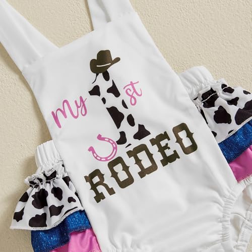 YOKJZJD 3Pcs Baby Girl 1st Birthday Outfit My First Rodeo Western Sleeveless Romper Bodysuit +Leg Warmers Summer Clothes3