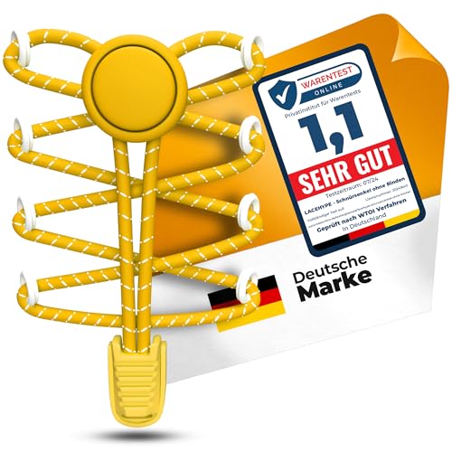 LaceHype - Schnürsenkel ohne binden Elastische mit Schnellschnürsystem aus Gummi, SK02 - Schuhbänder ohne binden - für Sneaker, Kinderschuhe, Laufschuhe (Gelb Mix, 1P)