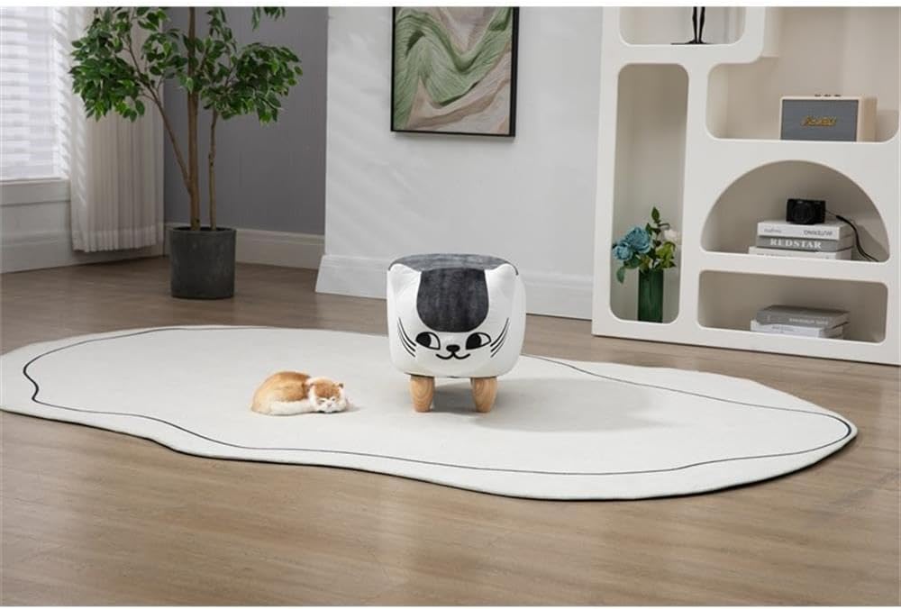 Pemberly Row Cat Condo Fabric Pet House Ottoman, Multi-Color Finish, 15 in x 14 in x 24 in, Solid Wood Legs, Kitten-Shaped Design, Comfortable Pet Hideaway and Storage for Toys and Accessories