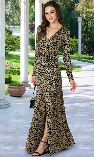 Image of KOH KOH Womens Long Sleeve V-Neck High Slit Cocktail Evening Gown Maxi Dress