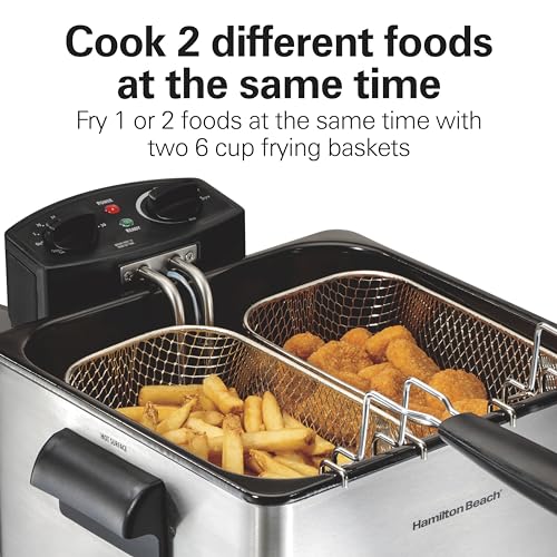 Hamilton Beach Electric Deep Fryer with 2 Baskets and Lid, 4.5 Liters / 19 Cups Oil Capacity, Temperature Control, View Window, Professional Style, 1800 Watts, Stainless Steel (35036) by Hamilton Beach - Image 4