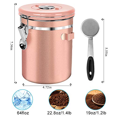 Nex Coffee Canister, Airtight Stainless Steel Ground Coffee Food Jar Storage For Beans, Tea, Flour, Sugar, Coffee Containers With Scoop, Date Tracker And Co2-Release Valve, 22Oz, Rose Gold #TOP1