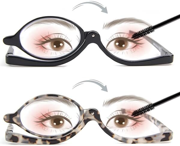 2 Pairs Makeup Reading Glasses for Women, Magnifying Flip Down Cosmetic Readers, Make Up Glasses with Spring Hinge (Black & Demi, 2.75x)