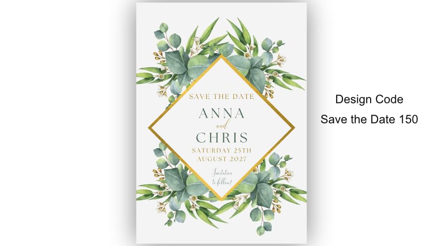 Eucalyptus Greenery Wedding Save The Date Cards - Sage Green Printed Invitations (100 Cards)