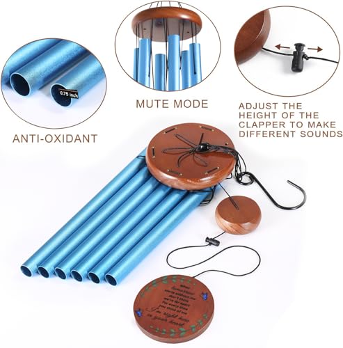 Image of Memorial Wind Chimes for Loss of Loved One - Sympathy Gift for Loss of Dad, Mom, Baby, or Friend - Outdoor Bereavement Wind Chimes, Blue Round Design