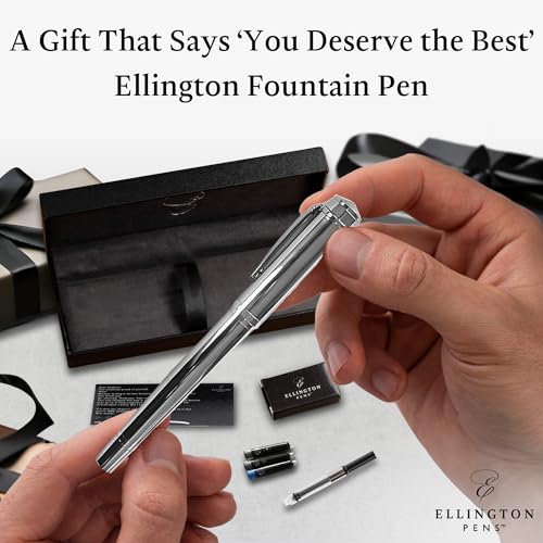 Image of Ellington Pens Luxury Fountain Pen Set - Extra Fine Nib- Includes 3 Ink Cartridges, Refillable Ink Converter, Gift Box- Fountain Pens For Writing, Calligraphy, Journaling, Sketching (Silver Sonata)