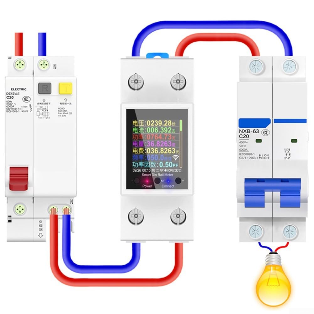 Instrumento montado en riel Gr2pw 100A, interruptor de relé de protección contra sobretensión de electrodomésticos de 50-60 Hz, utilizado para hogar inteligente (interruptor WiFi)