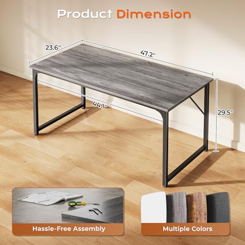 Image of PRAISUN 48 X 24 Inch Computer Desk with Deeper Desktop, Gaming Office Writing Work Desk for Home Office, Study, Bedroom, Work from Home, Metal Frame, Grey