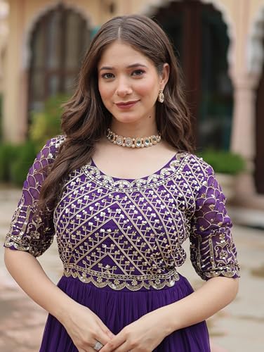 Image of Fashion Basket Georgette Embroidered Anarkali Gown for Women