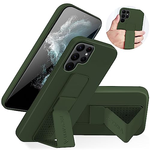 Image of Vaku Luxos Harbor Grip Multi-Functional Back Cover Case for Samsung Galaxy S22 Ultra with Magnetic Kickstand, Soft Silicon Shockproof Protective Case - Green