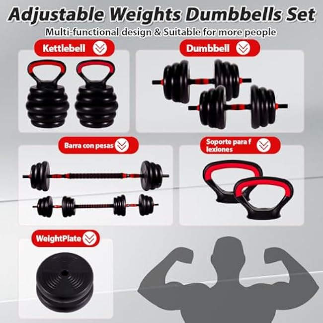 Adjustable Dumbbell Set 20/30/70/90LBS Weight Set for Home Gym Full Body Workout with Multiple Fitness Combinations