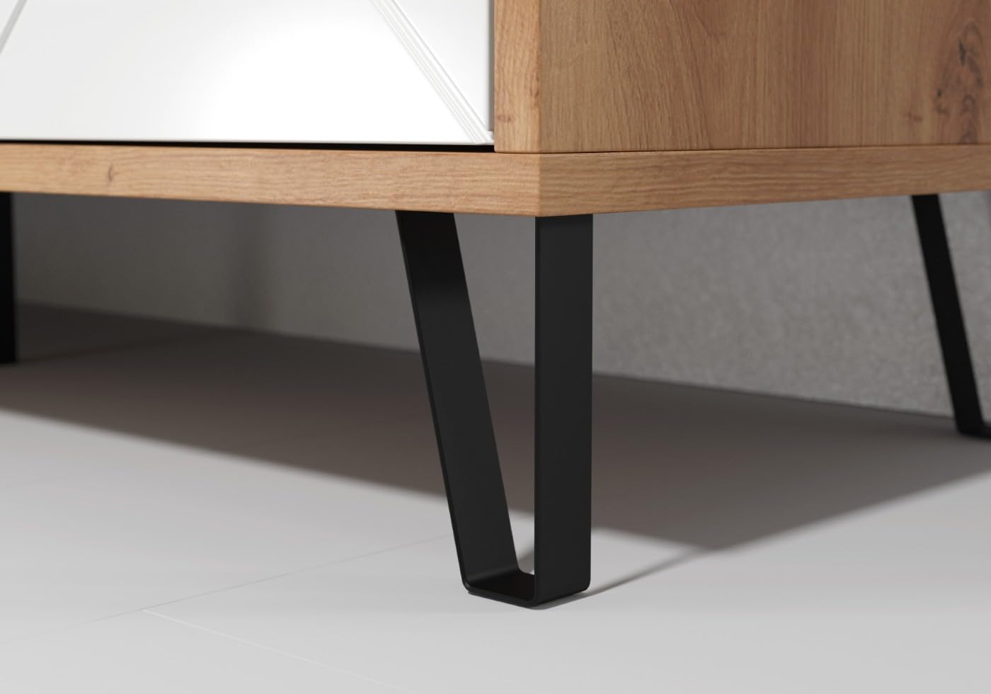 trendteam smart living - Touch - Sideboard - Weiß/Eiche - Highboard mit 4 Türen und 3 Einlegeböden - Fronten mit dekorativer Fräsung - (BxHxT) 123 x 136 x 40 cm - extravagante schwarze Metallfüße