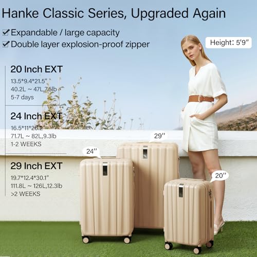 Image of Hanke Expandable Hard Shell Luggage Sets 2 piece Carry on Luggage with Wheels Suitcases Lightweight Checked Travel Luggage Rolling Large Suitcase Travel Luggage Bag Woman Men 20 /29 Inch Cuba Sand Pink