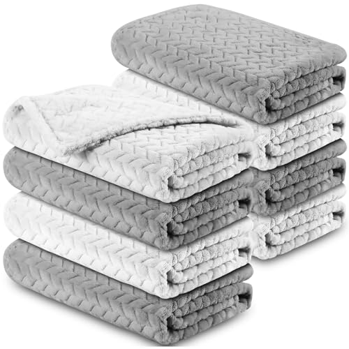 Image of Chumia 8 Pcs Fuzzy Baby Blankets Fluffy Flannel Cozy Throw Baby Blankets 24 x 32 Fleece Nursery Newborn Toddler Infant for Party Gift Girl Boy Crib Stroller Holiday(Gray, Beige)