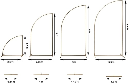 Miniatura 3 de TABLECLOTHSFACTORY - Juego de 4 soportes de metal dorado para telón de fondo de arco de boda, marco floral de media luna, 2.5 pies, 5 pies, 6.5 pies