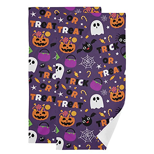 Happy Halloween Purple Pumpkin Fall Hand Bath Towel Highly Absorbent Soft Hanging Towels Trick or Treat Spooky Ghost Kitchen Dish Towel Set Washcloth 2pcs