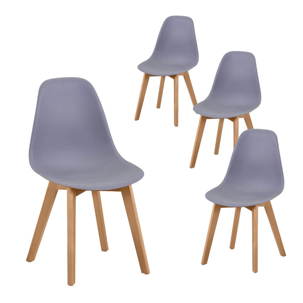 Buy GOLDFAN Set 4 Dining Chairs Natural Solid Wood Legs Plastic Kitchen