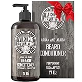 Viking Revolution Beard Conditioner w/Argan & Jojoba Oils - Softens & Strengthens - Natural Peppermint and Eucalyptus Scent- Beard Conditioner w/Beard Oil (17oz Conditioner)