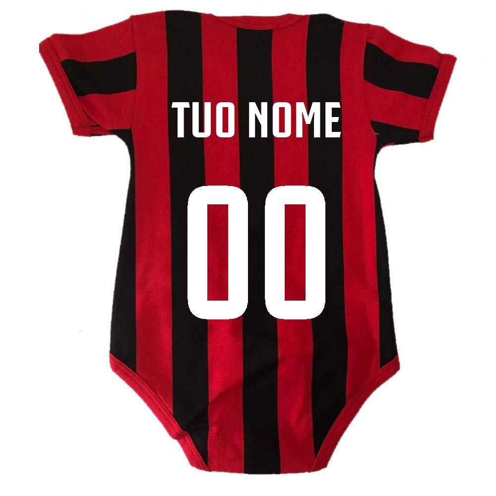 Body Rosso Nero Mamma Mi ha fatto bello (o bella), Papa' Mi Ha Fatto Milanista | Personalizzato Con Nome e Numero PS 32772-010