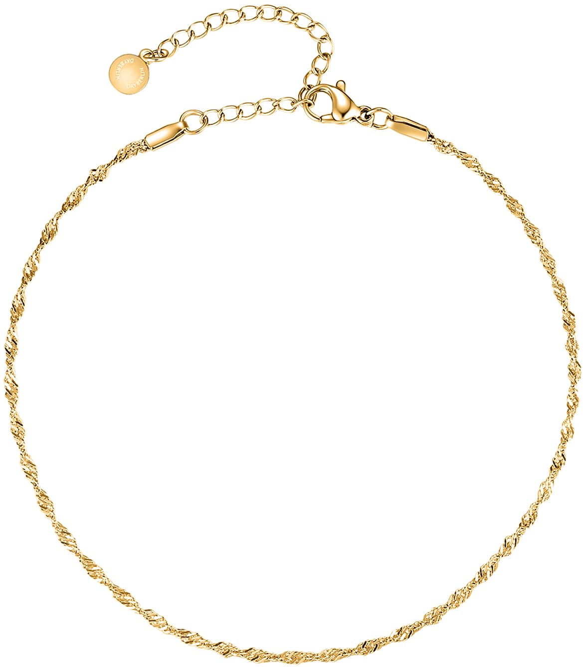 day.berlin cavigliera Twist da donna placcata oro 18k, cordoncino ritorto di base, 22+5cm regolabile, acciaio inox 316L, senza nichel e resistente all'acqua
