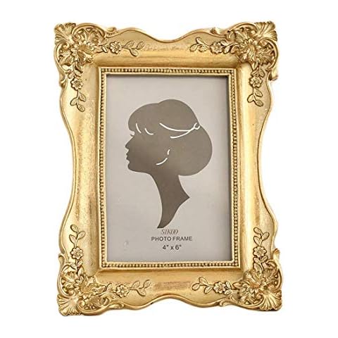 SIKOO 4x6 Vintage Gold Picture Frame Antique Victorian Tabletop Wall Mounting Ornate Photo Frame with High Definition Glass Front for Home Decor,Old Fashined Photo Gallery, Art(Gold) Cover