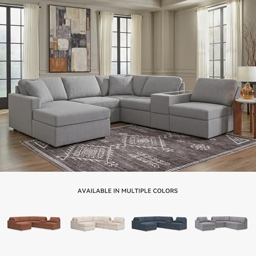 Image of Signature Design by Ashley 6 Seater Sectional Sofa with Chaise, Granite