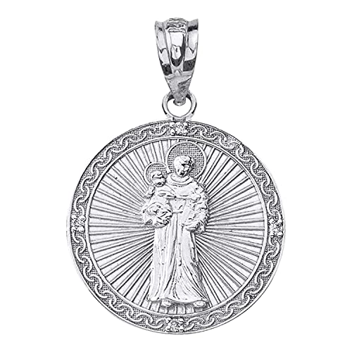 Collar con colgante de plata de ley con medalla redonda de San Antonio de Padua (2,54 cm) Cover