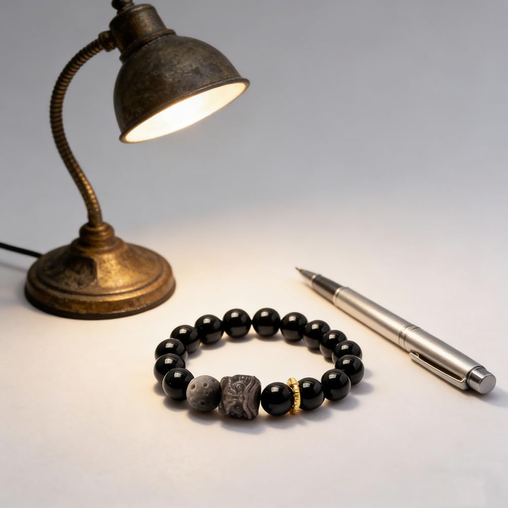 Pulsera elástica de obsidiana Negra, Pulsera de Cuentas de Piedra Natural para conexión a Tierra, Elegante joyería de Cristal elástico para protección del Uso Diario para Fuerza