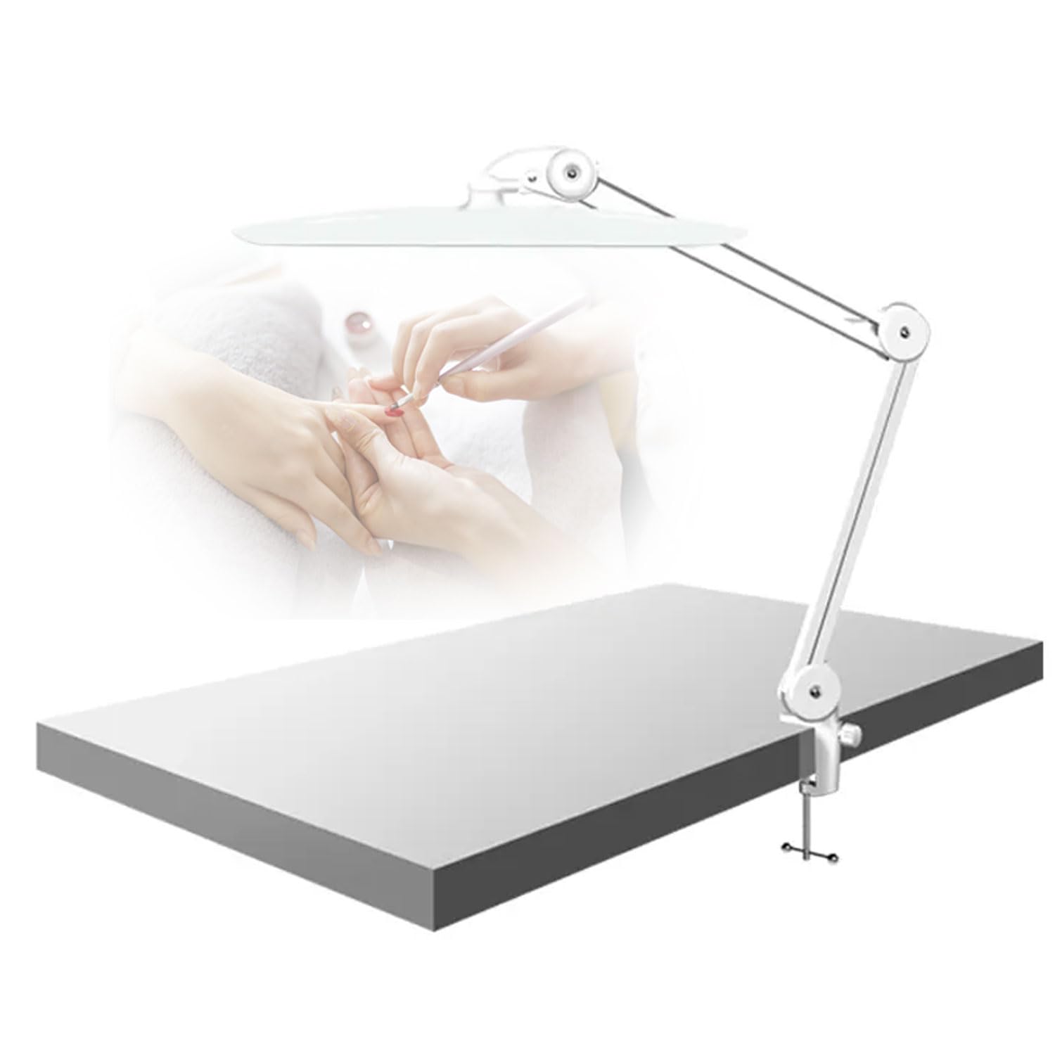 Lampa robocza do paznokci 3000 lm, składana lampa robocza LED 38 W z 112 koralikami do lampy, 4 poziomy jasności, regulacja 180°, lampa stołowa do zdobienia paznokci, rzęs, piękna, makijażu