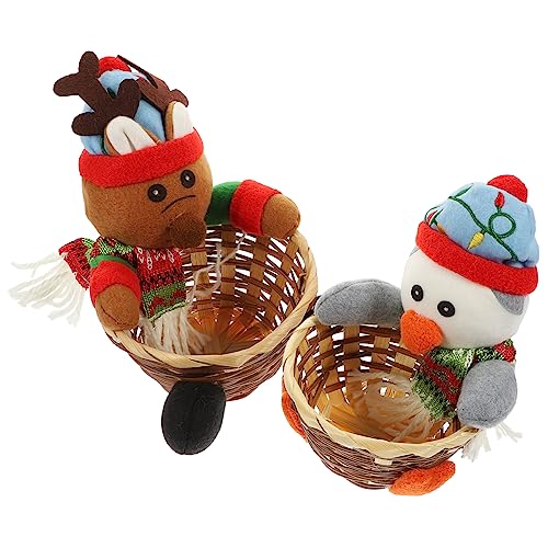 GREENADSCAPE 2 Piezas canasta de de navidad bolas de nieve falsas cestas para servir aperitivos christmas basket christmas food hamper soporte de almacenamiento de navidad poliéster