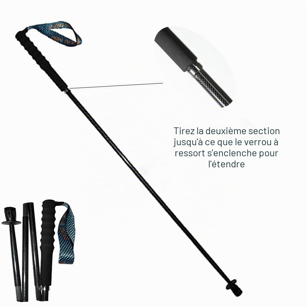 OKHEALING Lot de 2 bâtons de randonnée ultralégers pliables en fibre de carbone avec poignée anti-humidité et sac de rangement