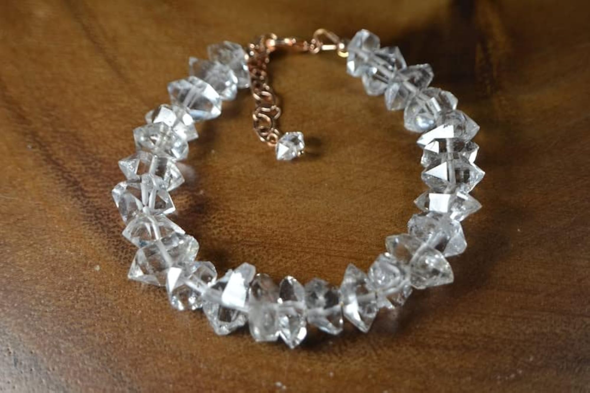 Unisex Herkimer Diamond Tumble Beaded Bracelet, Adjustable Link