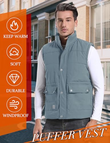 Image of Flygo Men's Winter Warm Outdoor Padded Puffer Vest Thick Fleece Lined Sleeveless Jacket