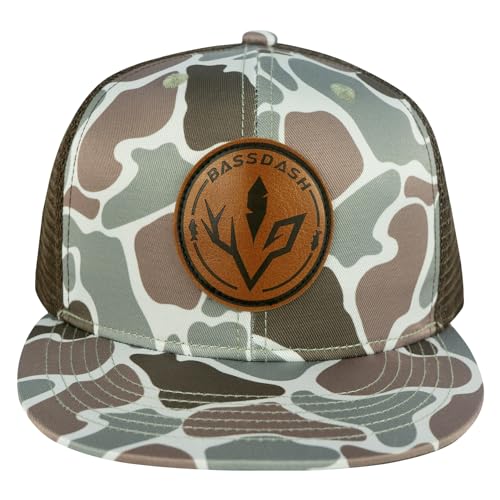 Image of BASSDASH Flat Brim Trucker Cap Adjustable Snapback Hat Mesh Back for Men Women