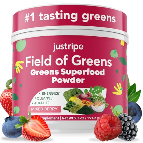 Field of Greens - Greens Powder Organic Daily Super Greens Powder Drink with Moringa Spirulina Wheat Grass Barley Grass Lemon Beet Root for Daily Nutrition - 28 Scoops (Mixed Berry Flavor)
